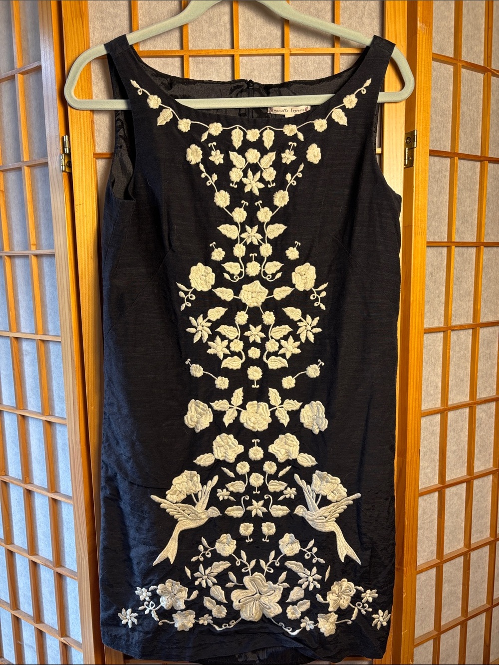 Nanette Lepore Black Dress with Ivory Floral Embroidery